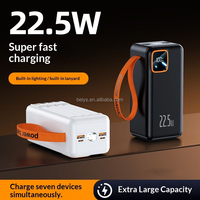 Batterie externe grande capacité 60000 mAh avec 4 câbles intégrés, charge rapide PD 22,5 W, écran LED, lampe torche, chargeur portable avec poignée