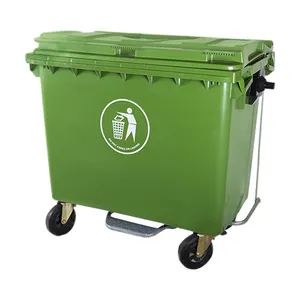 Garbage Can Waste Bin Outerdoor Wheelie Industrial Plastic Brakes in Front Wheel Silk Screen Printing 660L Large Size Two