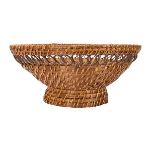 Retro Style Rattan Footed Bowl Hand gefertigte Rattan Sockels chale für die Küchen dekoration