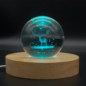 Fermacarte inciso al Laser <span class=keywords><strong>immagine</strong></span> in vetro 3D 7 colori regali scultura Souvenir Home Decor Moon wood Stand Crystal Ball Led lamp - Product Image 5