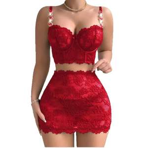 Сексуальный комплект женского ночного белья: высококачественное кружевное белье из спандекса, романтический наряд на День святого Валентина, красный цвет - Product Image 1