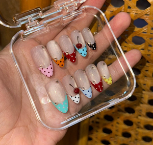 Nouveauté : <span class=keywords><strong>Faux</strong></span> <span class=keywords><strong>ongles</strong></span> à presser, forme amande, motif fleur 3D et nœud papillon, réutilisables, transparents effet glace, style French - Product Image 5