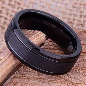 TG 8mm Bague en tungstène pour homme Plaqué noir Design Personnalité Bijoux de sable désordonnés - Product Image 5