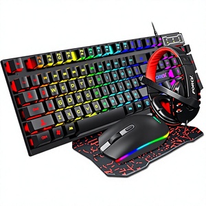 Ensemble de jeu FVQ809 quatre pièces : <span class=keywords><strong>clavier</strong></span> et <span class=keywords><strong>casque</strong></span> filaires éclairés ; Combo <span class=keywords><strong>clavier</strong></span>-<span class=keywords><strong>souris</strong></span> RGB ; Accessoires PC avec options personnalisables - Product Image 1