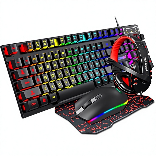 FVQ809 Wholesale 4-in-1 Gaming Set RGB Wired Keyboard Mouse Headset Mouse Pad Custom OEM ODM