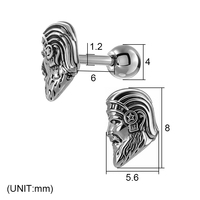Boucles d'oreilles clous en acier chirurgical 316L, motif Roi Viking barbu, finition PVD Or, visage de guerrier nordique, pour piercing Tragus et Hélix, bijoux