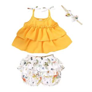 Vêtements pour enfants : Haut à bretelles à volants superposés et short imprimé floral en polyester pour fillette - Product Image 6