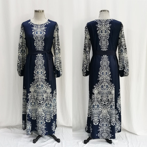 Vestido Musulmán Islámico con Estampado Floral para Eid Al Fitr, Ropa Árabe del Sudeste Asiático, Cuello Redondo, Cintura Media, Venta al Por Mayor de Fábrica - Product Image 3