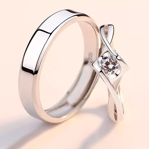 Anillos de Pareja de Plata de Ley S925, Estilo Coreano, Diseño de Lujo Ligero, Anillo de Circonio en Forma de Corazón - Product Image 3