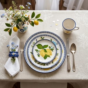 Juego de Platos de Cerámica Sicilianos al por Mayor, Vajilla de Porcelana Vintage con Calcomanía de Flores de Limón para Bodas, Restaurantes y Fiestas, Venta al por Menor - Product Image 1