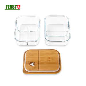 Hot Selling <strong>2</strong> <strong>Compartment</strong> Lunch Box with Bamboo Lid Heat Resistance 560 Degrees <strong>Food</strong> <strong>Container</strong> with Bambo Lid - Product Image 3
