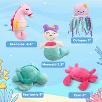 Ensemble de jouets en peluche animaux marins sirène, 5 mini-poupées océaniques avec sac de rangement portable en coquillage rose pour chiens et chats