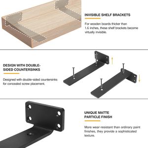 Supports d'étagères murales en métal doré, supports d'étagère robustes de 8 "Charge maximale de 200lb Supports invisibles <span class=keywords><strong>pour</strong></span> étagères flottantes - Product Image 6