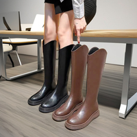 Cowboy Knight Dames Bottes extensibles à la hauteur du genou Bout rond en forme de V Plate-forme zippée arrière Style occidental Sans manches Botte à talons hauts