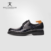 BUCCI BATANI Chaussures Derby habillées bleues pour hommes, faites à la main, en cuir/viyle, avec lacets, semelle extérieure en cuir/caoutchouc, fabriquées à Guangdong
