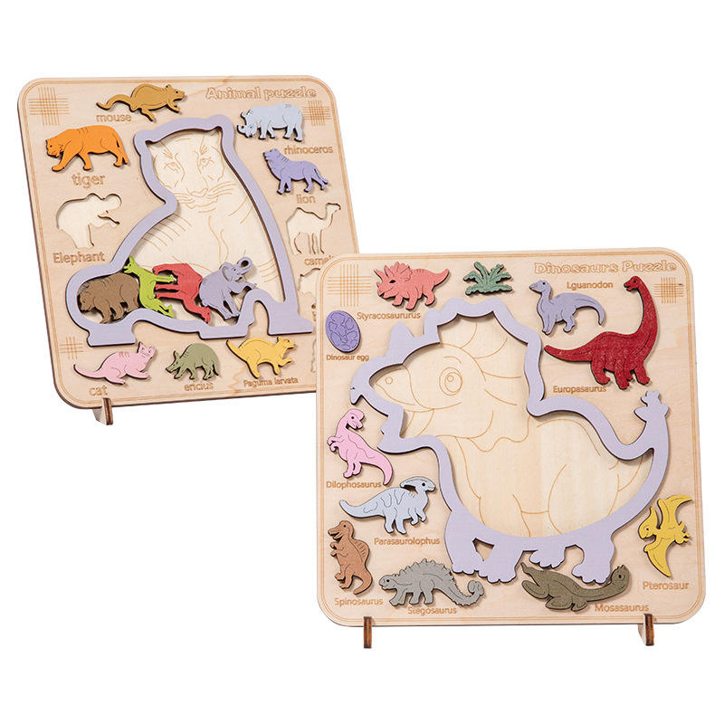 Custom Children 3D DIY Wooden Cartoon Dinosaur Animal Puzzle Board ...
