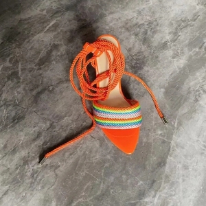 Sandali <span class=keywords><strong>con</strong></span> <span class=keywords><strong>tacco</strong></span> alto in corda intrecciata fascia alla caviglia arancione punta a punta tacchi sottili <span class=keywords><strong>scarpe</strong></span> eleganti estive <span class=keywords><strong>scarpe</strong></span> da festa Multi colori vuote - Product Image 4