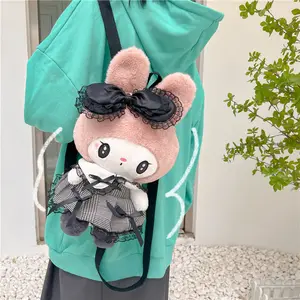 Cartoon Anime Cute Melo Plush Pink Black Rabbit Backpack Lolita Children's Schoolbag Rabbit Plush Kids Backpack