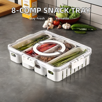 Nampan Sajian Dapur 8 Kompartemen Kotak Snack PET untuk Penyimpanan Bumbu Makanan, Cetakan Injeksi PC, Tutup dengan Pegangan Praktis, Cocok untuk Berkemah