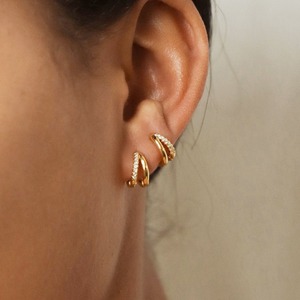Nuevos Aretes de Aro Minimalistas Chapados en Oro de 18K con Corte Brillante, Modernos y Apilables, con Engaste de Garra, Geométricos, de Latón, para Mujer, con Circonita - Product Image 1