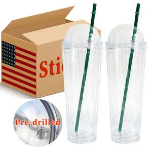 Gobelet en acrylique à double paroi de 24 oz, transparent, taille Venti, pré-percé, type globe à neige, avec couvercle rond - Product Image 1