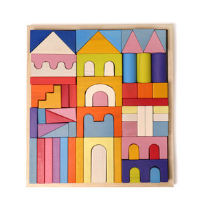 Ensemble de blocs arc-en-ciel à l'échelle 1:8, blocs de construction en bois écologiques, jouet éducatif de 30 pièces pour les enfants de <span class=keywords><strong>3</strong></span> ans et plus, thème des bâtiments modernes - Product Image 1