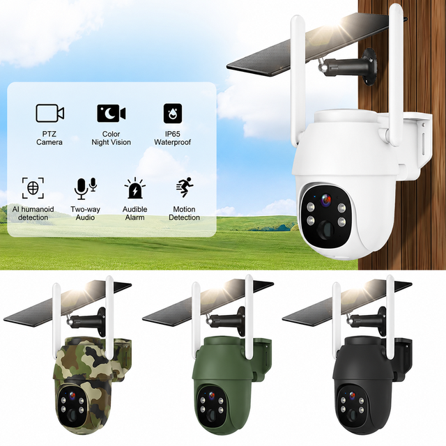 Customizable Auto Tracking Video Motion Detector Cam IP Cctv PTZ 360 Degree 4G Solar Security Camera with Al Humanoid Detection