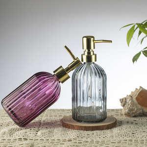 Flaconi Rotondi in Vetro Verde, Grigio, Blu e Trasparente da 450 <span class=keywords><strong>ml</strong></span> per Igienizzante Mani, Shampoo, Bagnoschiuma e Gel Doccia con Pompa Dorata - Product Image 4