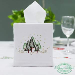 Boîte à mouchoirs brodée de sapin de pin de noël, couverture carrée, 100% coton, décoration d'hôtel de maison, haute qualité - Product Image 3