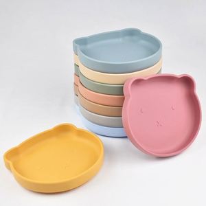 <b>Cute</b> <b>Bear</b> Shape Silicone Baby Plate Solid Color Kids Feeding Dish Bpa Free Food Grade Suction Tray - Product Image 5