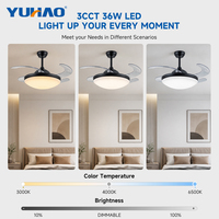 Ventilateur de plafond LED rétractable de 42 pouces avec moteur BLDC silencieux et variateur d'intensité, idéal pour les chambres d'enfants et les salons – Fabrication OEM/ODM