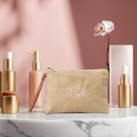 Pochette de voyage portable en toile de jute avec fermeture éclair pour cosmétiques, trousse de toilette, sac de rangement pour maquillage tendance pour femmes
