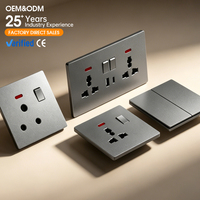 Interruptor de pared con toma de corriente para decoración del hogar, estándar británico BS1363, 10A, 250V~, con panel ultrafino IP16