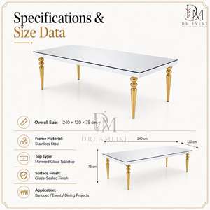 Mesa de Banquete Rectangular de Acero Inoxidable Dorado Premium con Tapa Blanca y Patas Talladas para Bodas y Eventos, Suministro al por Mayor - Product Image 2