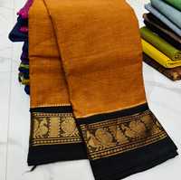 Saree Katun Murni Kanchipuram Tenun Tangan Tradisional Lembut dan Bernapas Pakaian Etnis India untuk Wanita Penggunaan Sehari-hari, Pesta, dan Acara Perayaan