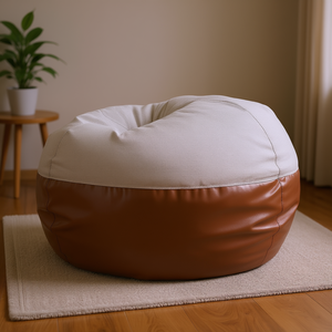 Canapé pouf Maxi 5 pieds gris clair et marron café, tissu bicolore durable, simili cuir, design rond, style contemporain - Product Image 2