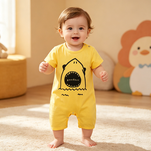 Simpatici pagliaccetti in cotone con stampa di squali per neonati, estivi a maniche corte, per neonati e neonate, morbidi e traspiranti, abbigliamento unisex per neonati. - Product Image 1