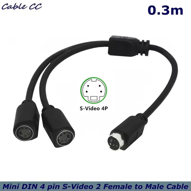 S-Video 2 Female to Male 1/2 S-Terminal Cable Mini DIN 4pin Video Cable TV AV Connection Cable