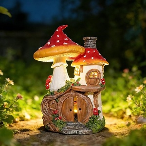 Cabane champignon de conte de fées en résine avec lumière solaire, veilleuse, décoration de jardin, pelouse, rocaille, aménagement paysager, ornements modernes - Product Image 1