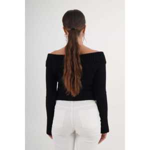 เสื้อไหมพรมสีดำแบบซิปเต็มตัวสำหรับผู้หญิง คอแบบมาดอนน่า มีจำหน่ายสำหรับขายส่ง - Product Image 3