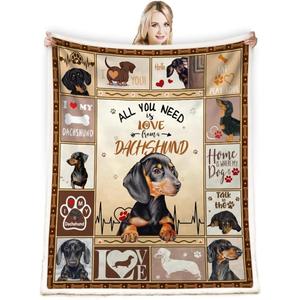Brown Dachshund Collage <b>Quilted</b> Quotes Flannel Blanket <b>Throw</b> Blanket Nap Blanket Breathable Skin Friendly Custom Print - Product Image 3