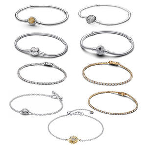 HaYa Pulsera de Plata de Ley 925 Bañada en Platino con Dijes de Amor, Sol y Diamante Brillante, Colgantes de Cuentas DIY y Biselados de Moda - Product Image 1