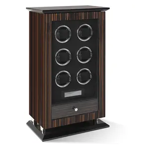 Custom Automatic Lcd Touch Screen Remote Control Luxury Wooden 6 Slots Gyro Automatic Watch Winder 6 Led