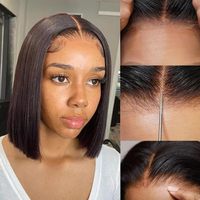 Pelucas Bob de Cabello Humano Liso con Encaje Frontal HD para Mujeres Negras, Pelucas de Cabello Humano Pre-Arrancadas Sin Pegamento