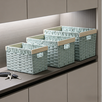 Paniers de rangement carrés en rotin PE avec poignées, petits, écologiques, modernes, pour armoire, boîtes de rangement polyvalentes pour jouets, maison, aliments