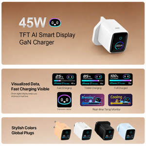 Cargador de Teléfono Móvil KYT 45W <span class=keywords><strong>con</strong></span> Pantalla Inteligente AI, Super Rápido, Tipo Gan, <span class=keywords><strong>USB</strong></span>-C - Product Image 2