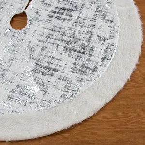 Fornitore di gonne per albero di natale con decorazione in tessuto di paillettes con bordo in pelliccia sintetica bianca di alta qualità