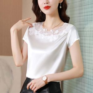 2025 été nouvelle mode Base chemise femmes grand haut dentelle à manches courtes <span class=keywords><strong>grande</strong></span> <span class=keywords><strong>taille</strong></span> femmes T-<span class=keywords><strong>shirt</strong></span> - Product Image 4