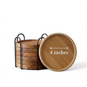 Sous-verres ronds en bois de 4 pouces, design moderne et durable, pour activités promotionnelles, sous-verres personnalisés, sous-verres de mariage. - Product Image 1