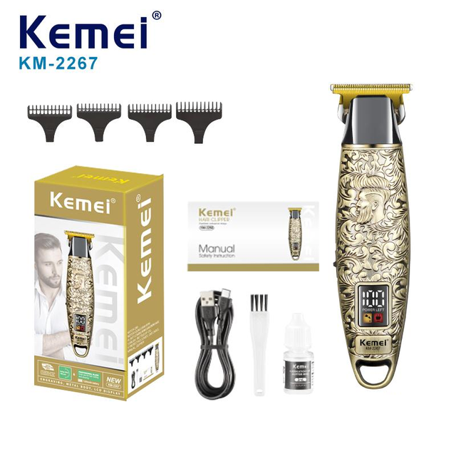Kemei Original Factory Barber Electric Hair Clipper KM-2267 Metal Fuselage USB Rechargeable Hair Cutting Machine Hair Trimmers